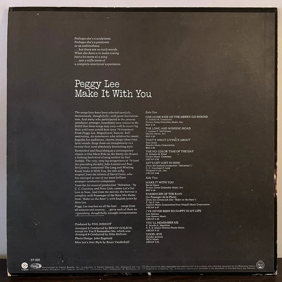 PEGGY LEE - Make It With You (1970) - 12" Vinyl Record LP - VG Foto 2 de 3