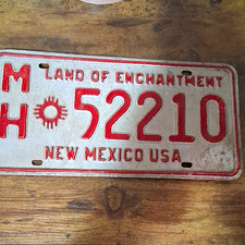 New Mexico USA "Land of Enchantment" License Plate MH 52210 State Plate