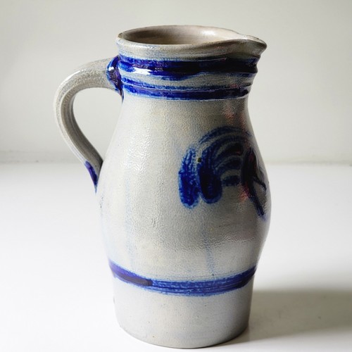 Vintage Salt Glazed Stoneware Pitcher Jug Cobalt Blue Pottery 8.5" Thrown - Picture 7 of 13