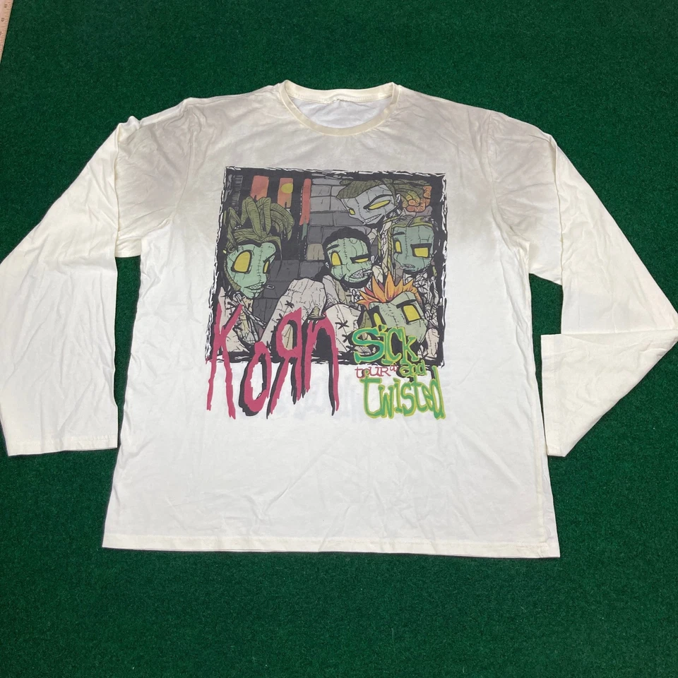 Camiseta promocional vintage Korn masculina L branca 2000 turnê doente e torcida Y2K - Imagem 2 de 4