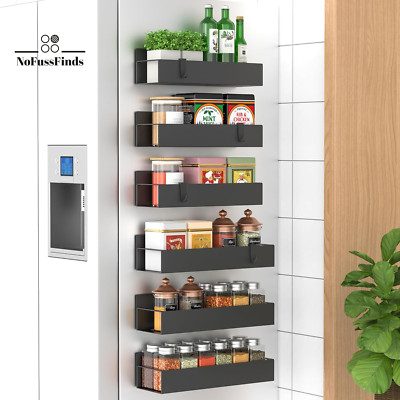 6 Pack Magnetic Spice Storage Rack Organizer for Refrigerator and Oven, Black Fr