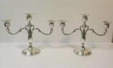 Pair Art Deco Sterling Silver 3-Lite Candlesticks, Weighted