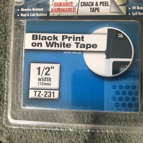 Brother TZ-231 P-Touch 1/2" Label Tape Black Print on White - Sealed NEW - Imagen 8 de 10