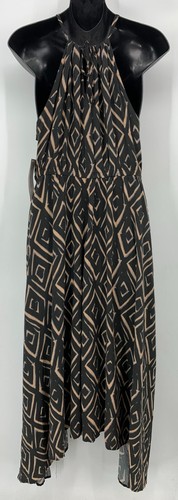 Liz Lange Maternity Maxi Dress Size Medium Brown Argyle Halter Stretch Women New - Picture 3 of 6