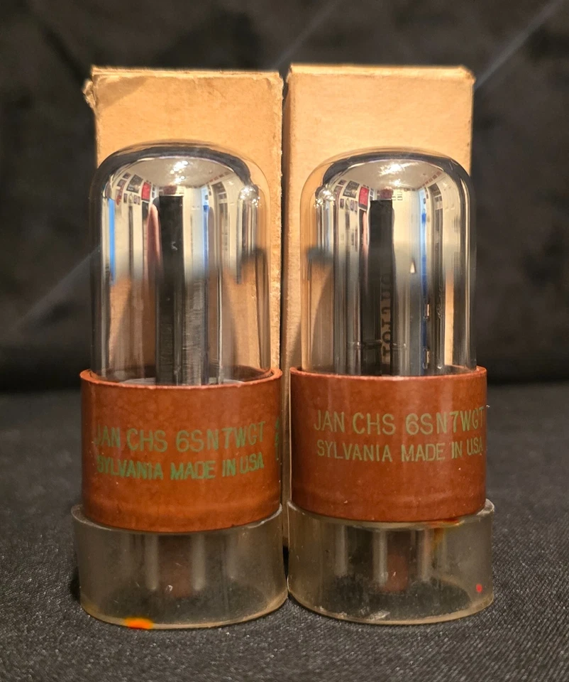 SYLVANIA 6SN7 GT CHS WGT CHROME TOPPED FOIL 1950s BROWN BASE NICELY MATCHED SET - Image 2 of 4