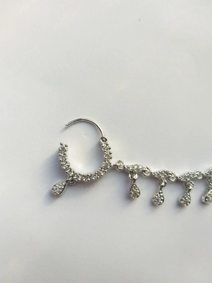 Anillo Nariz Cristal Indio Piercing Nath Moda Joyería Aro Cadena Plateada Foto 3 de 4