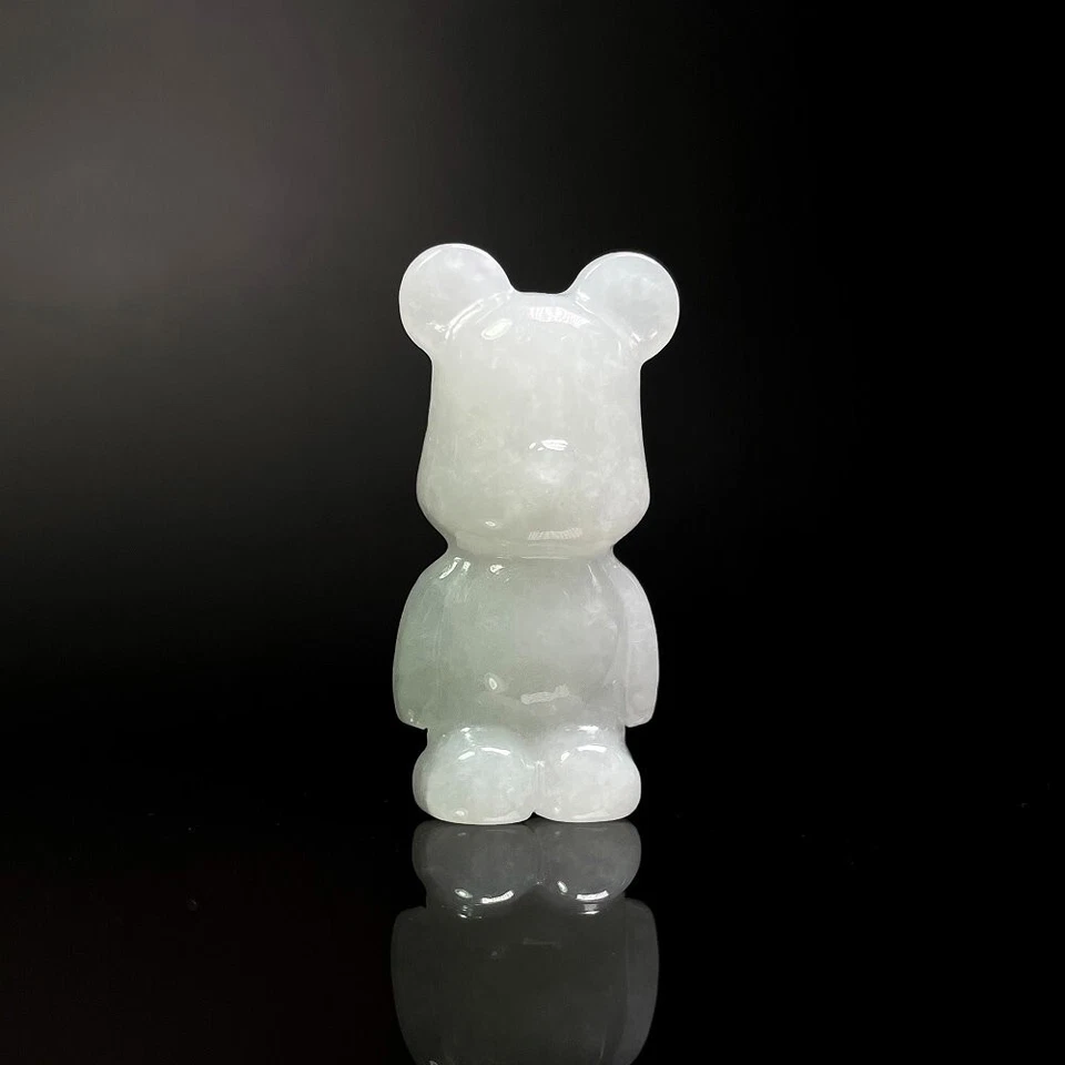 【KATHY JADE】Icy Emerald  White Bear Jadeite Jade Statue《Grade A》 Foto 3 de 4