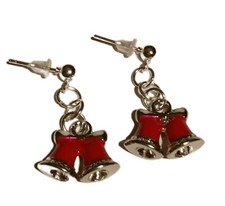 Weihnachts- Ohrstecker Glocken rot silberf Weihnachtsohrringe Weihnachten 3 cm
