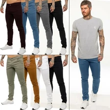 Kruze Mens Chino Trousers Slim Fit Chinos Cotton Stretch Casual Work Pants UK