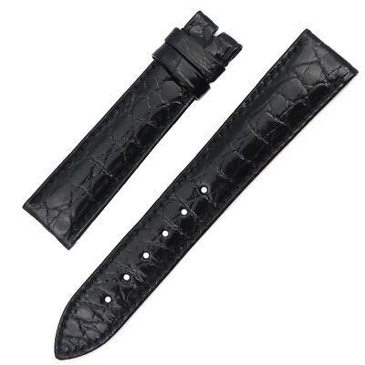Breguet 19-16mm Patent Black Leather Mens Watch Band