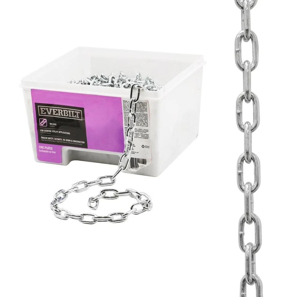 Everbilt 1/4" x 70 Ft. Grade 30 Welded Proof Coil Chain 1250 LB Working Load Lim