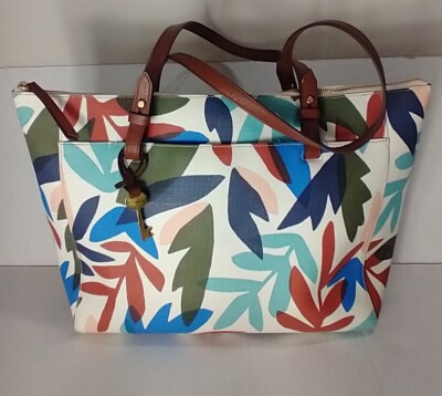 Fossil Women's Multi Color Leather Hobo Handbag. Small Scratch Floral Purse 
