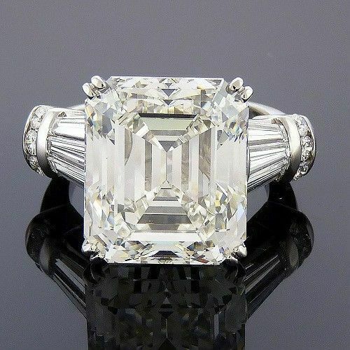 14K White Gold 4.50Ct Emerald Simulated Diamond Engagement Ring Size 9  -image