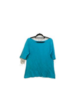 FRESH PRODUCE Women M Aqua Short Sleeve 100% Cotton Made in USA Top Resort Beach