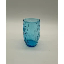 Vintage Juice Glass Anchor Hocking Madrid Tumbler Blue Diamond Quilted Feather