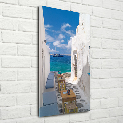 Wand-Bild Kunstdruck aus Hart-Glas Hochformat 70x140 Griechische Straßen