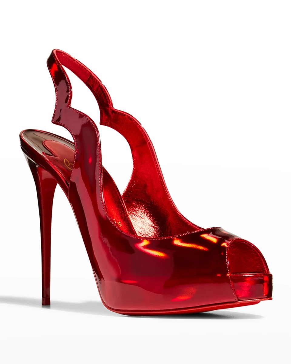 Christian Louboutin Hot Chick Red Peep Toe Slibngback Pump EU 37