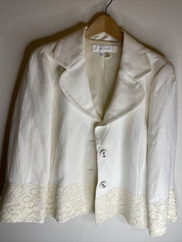 ZARA WOMAN Cream Blazer Size 12 Lace Trim Gorgeous! - Picture 2 of 10