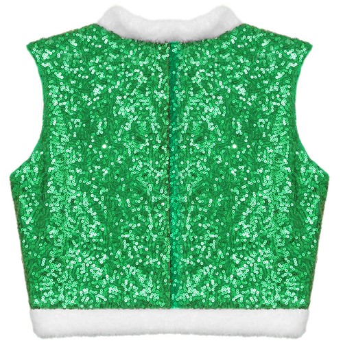 Kids Boys Girls Sequins Christmas Waistcoat Xmas Santa Elf Vest Faux Fur Hem - Picture 22 of 35