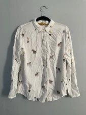 Joules Elvina Dog Plants Novelty Print Long Sleeve Button Down Blouse Size 6