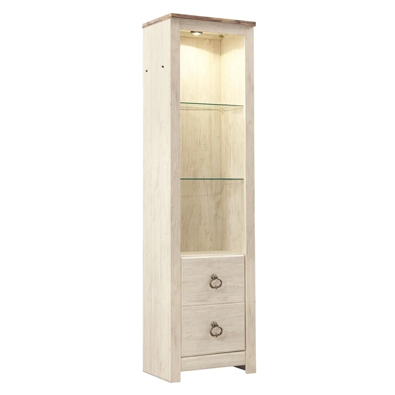 Tall Pier with 1 Door Cabinet and 2 Adjustable Glass Shelves Antique White