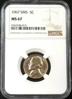 1967 SMS Jefferson Nickel certified MS 67 by NGC!