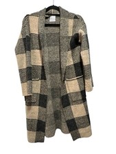 Cyrus Open Front Knit Cardigan With Pockets Plaid Checkered Xsmall