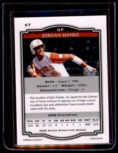 2008 Razor Signature Series Black #67 Jordan Danks /200 - Picture 2 of 2