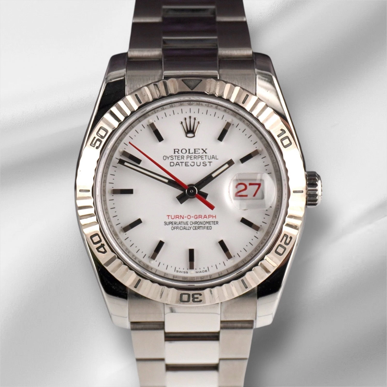 Rolex — Rolex 36mm Datejust Turn-O-Graph Steel White Gold White Dial Men's Watch 116264