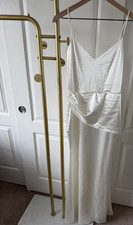 Windsor White Satin Slip Dress Ruched Strappy V-Neck Zip Long Size S