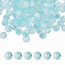 100 Pcs Crackle Glass Beads for Jewelry Making, 10mm Round Beads, Blue