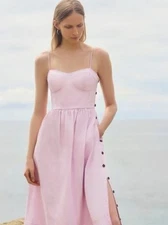 GOOP G Martindale Seamed Bustier Lavender Cotton Linen Midi Maxi Dress 6 8 M