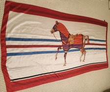 Oversized 100 Silk Equestrian Horse Print Scarf Bold Red Border Ret. 125 / 150