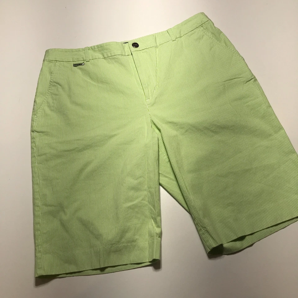 LRL Lauren Active Shorts Womens 12 Green Striped Bermuda Cotton Stretch 11-Inch - Image 2 of 4