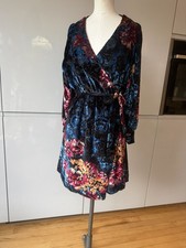 SIZE 8 NEXT WRAP TIE DRESS BLACK DEVORE BURN OUT VELVET MULTICOLOURED FLOWERS