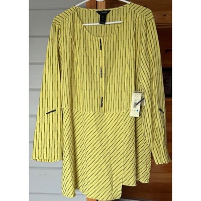 Ali Miles Yellow Striped Tunic Blouse Womens XL Asymmetric Hem Long Sleeve NWT