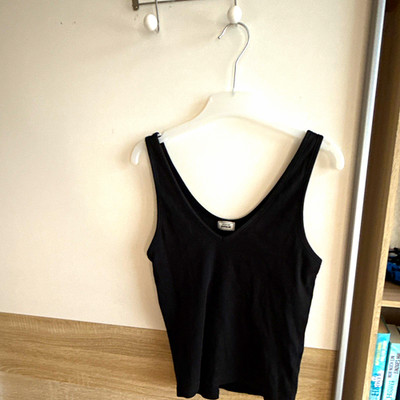 Pimkie Damen Top S schwarz Basic ohne Muster ärmellos V-Ausschnitt