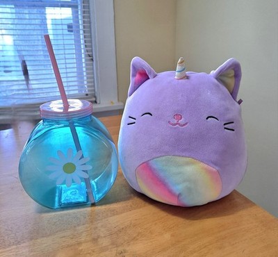 EUC SQUISHMALLOW KITTY CAT RAINBOW FISH BOWL 40 OZ TUMBLER GIFT SET 