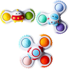 3PCS Pop Suction Cup Spinner Toys Toddler Baby Sensory Toys Age 1-3