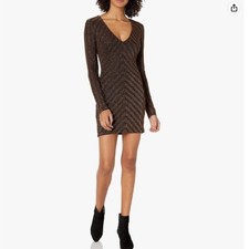 Dress the Population Dress Medium Maya Metallic Mini Long Sleeve Chevron Glam