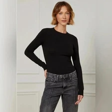 Animale Women's Viscose Knit Ribbed Long Sleeve Stretch Black T-Shirt Medium EUC