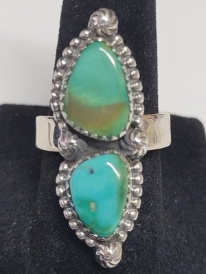 Kingman Turquoise Adjustable ring - SS 925 - handmade - full silver back