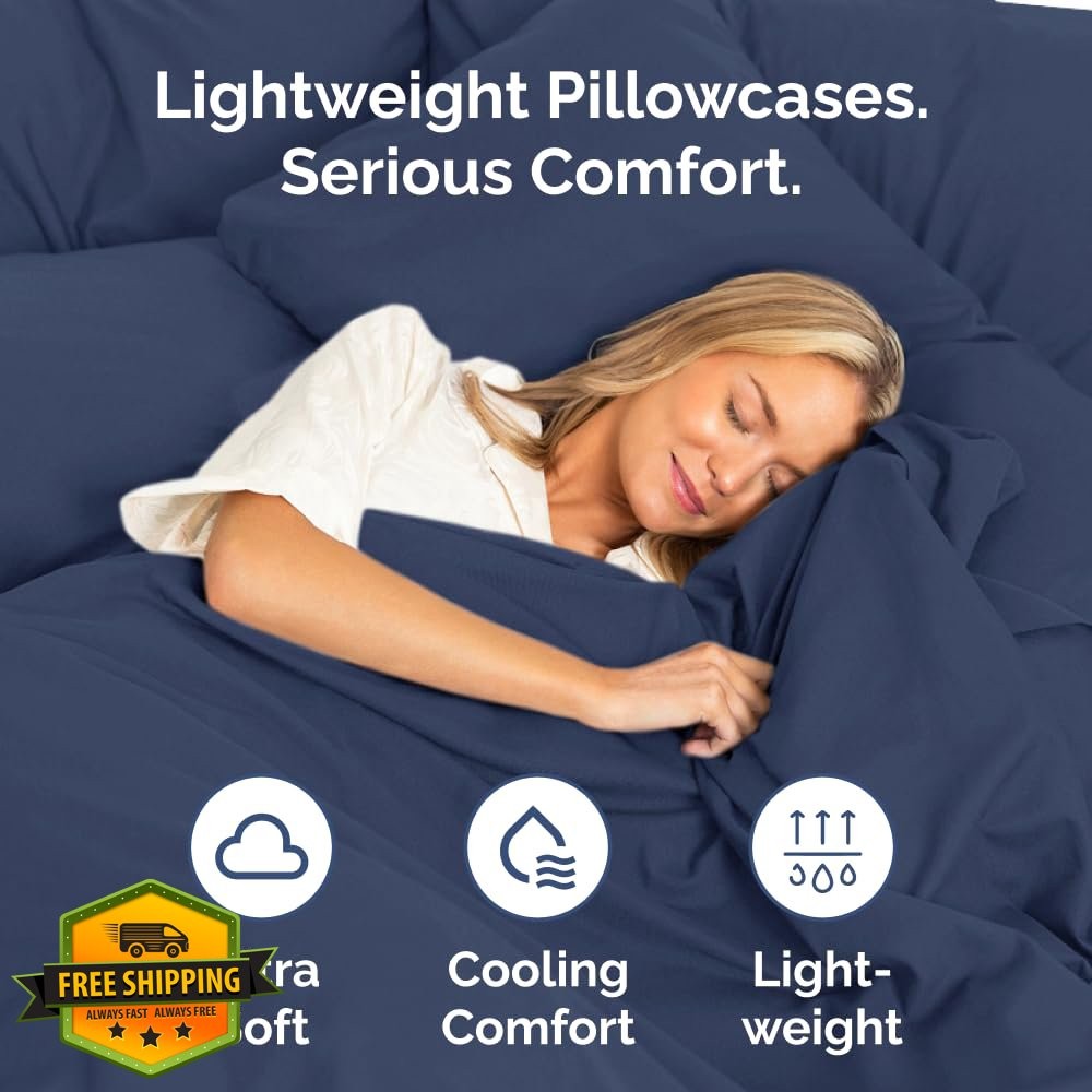 King Pillow Cases 4 Pack Navy Blue 20" x 40" Hotel Quality