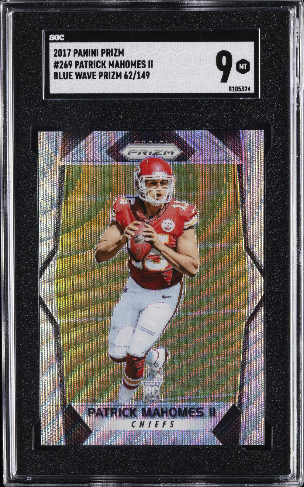 2017 PANINI PRIZM BLUE WAVE PRIZM PATRICK MAHOMES II ROOKIE RC 62/149 SGC 9