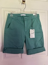 Zara Youth Shorts Denim Green size 13-14 NWT pockets 7  inseam folded end.