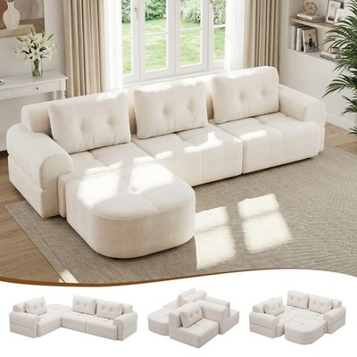 112'' Sectional Modular Sofa Cloud Couch Convertible L-Shape Sofa Boneless Chaise