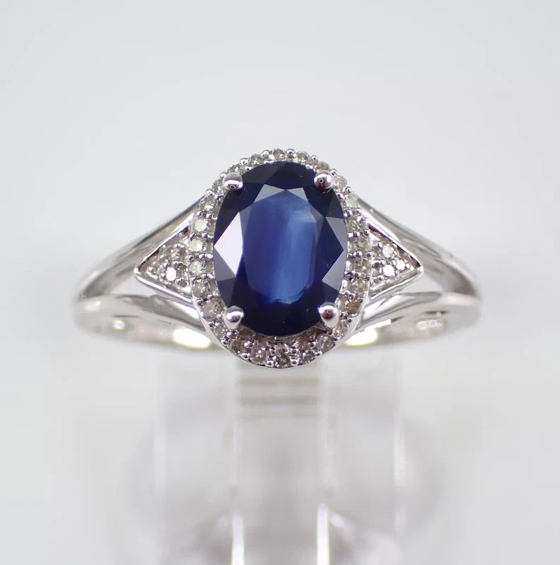 2.95 Ct Oval Cut Natural Blue Sapphire Halo Engagement Ring 14K White Gold