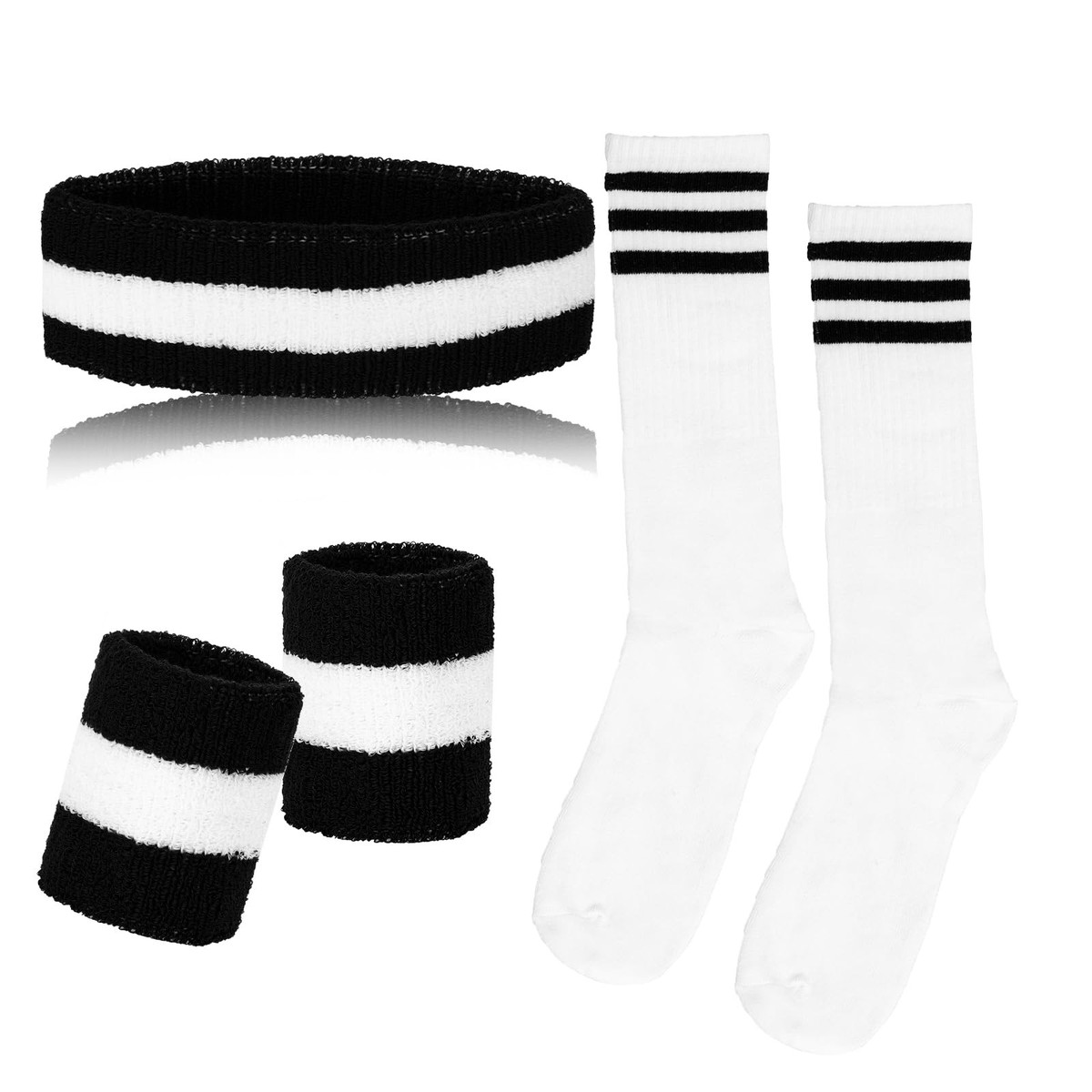 5 Pieces Striped Sweatbands and Socks Set, Sports Sweatbands Wrist Sweat Band...