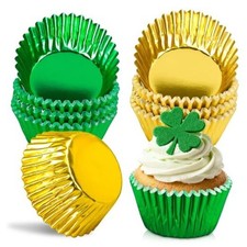 200Pcs St. Patrick's Day Foil Cupcake Liners Baking Cups Green Green, Gold