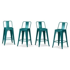 Set of 2 24" Josephine Metal Counter Height Barstools Teal Blue -